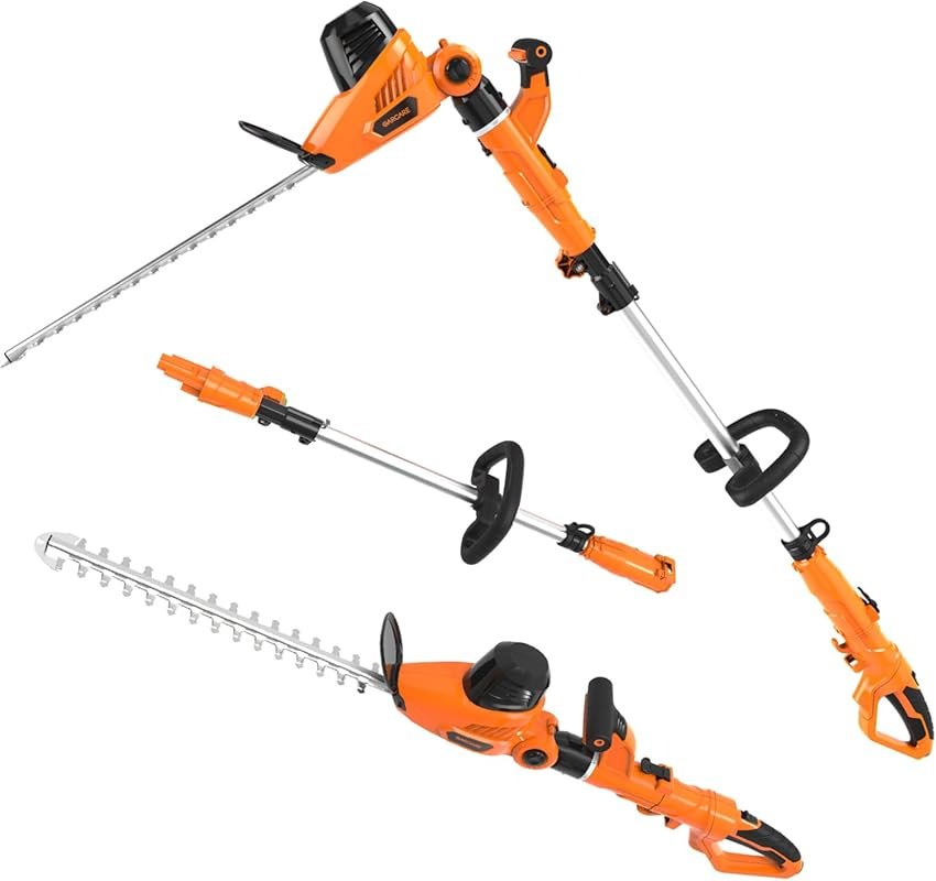 GARCARE 2-in-1 Corded Electric Pole Hedge Trimmer with 20-Inch Dual-Ac