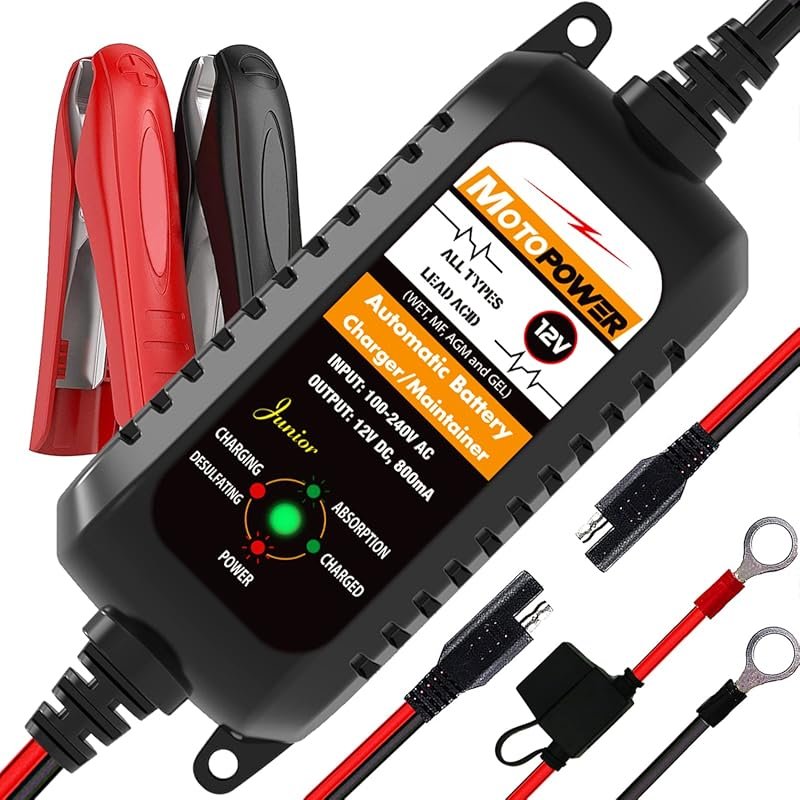 MOTOPOWER MP00205A 12V 800mA Automatic Battery Charger, Maintainer, Tr