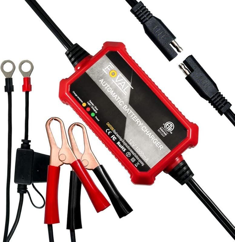 Foval 12V 1000mA Automatic Smart Trickle Battery Charger & Maintainer