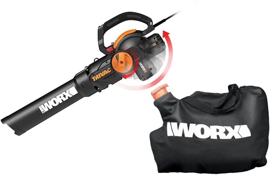 WORX WG512 Trivac 3-in-1 Electric Leaf Blower, Vacuum, and Mulcher wit