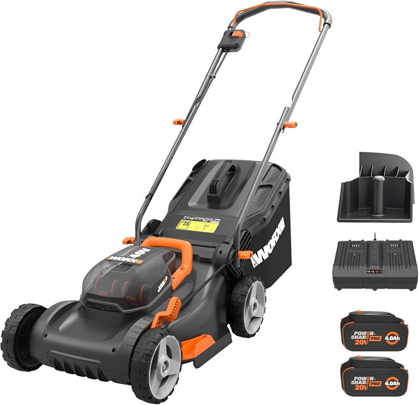 WORX 17-Inch Cordless Electric Mower: 2-in-1, Quiet, Lightweight, 7-He