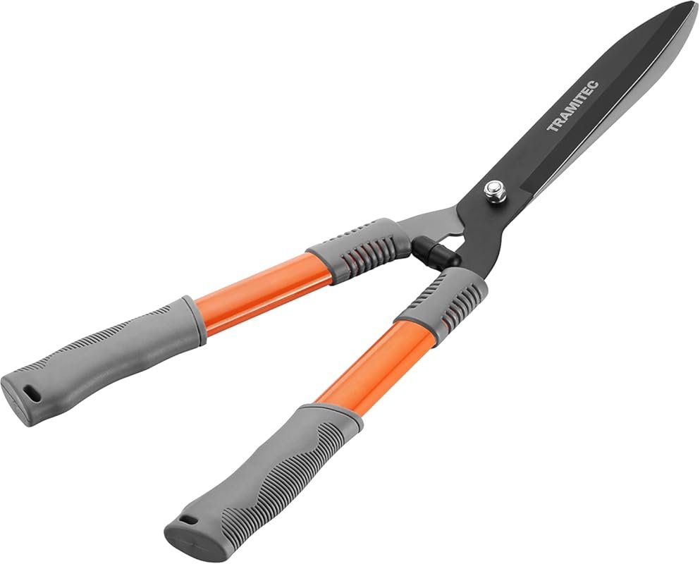 Garden Hedge Shears: Durable Carbon Steel Blades, Shock-Absorbing Bump