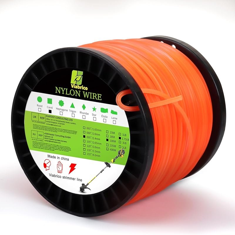 Viabrico Heavy Duty Square Orange Trimmer Line, 0.095