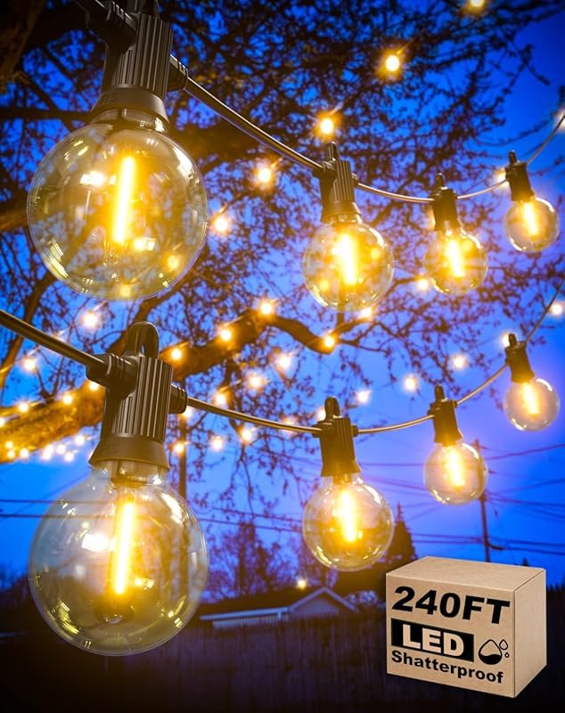 Zuske 240FT Outdoor Patio String Lights: Dimmable, Shatterproof G40 Gl