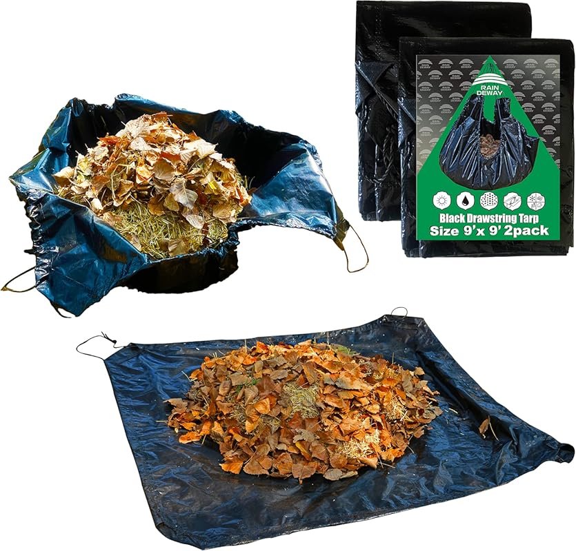RAINDEWAY 9x9 Ft Black Poly Tarp (2 Pack) Reusable Leaf Lawn Garden Ya