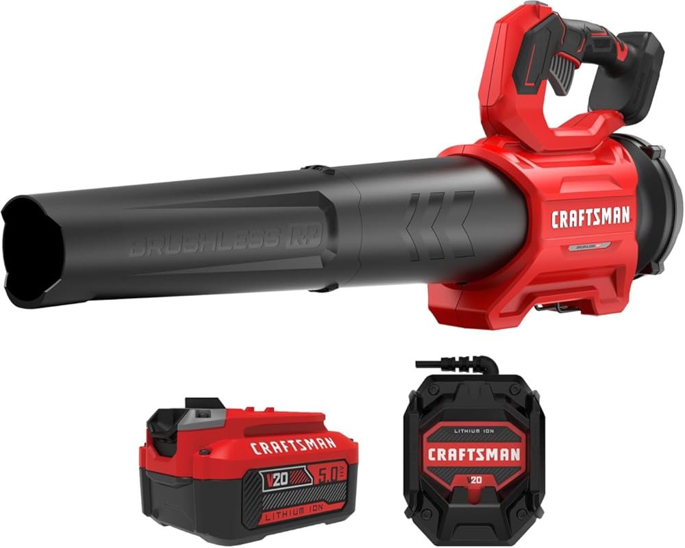 CRAFTSMAN V20 Cordless Leaf Blower with 5.0Ah Battery, Charger, Brushless Motor, 110 MPH