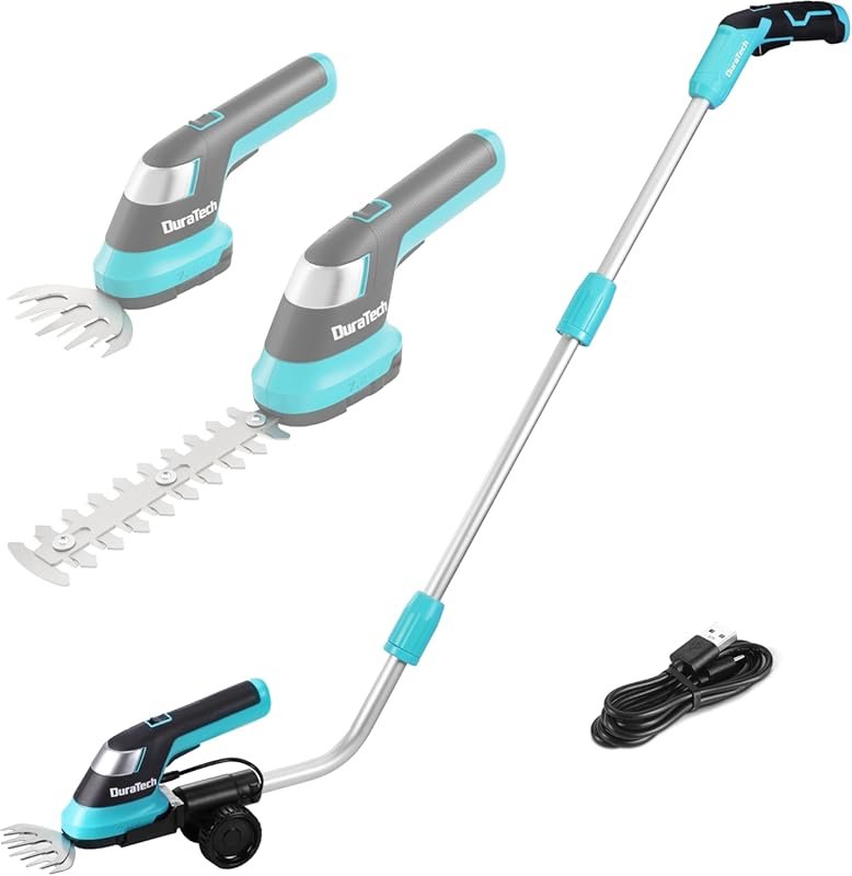 DURATECH Cordless Hedge Trimmer: 7.2V 3-in-1 Electric Grass Trimmer wi