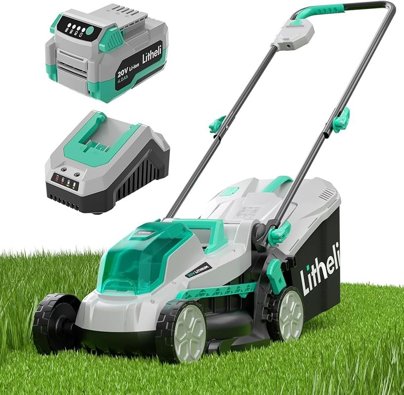 Litheli 13 Inch Cordless Electric Lawn Mower: 20V Brushless Motor, 5 H