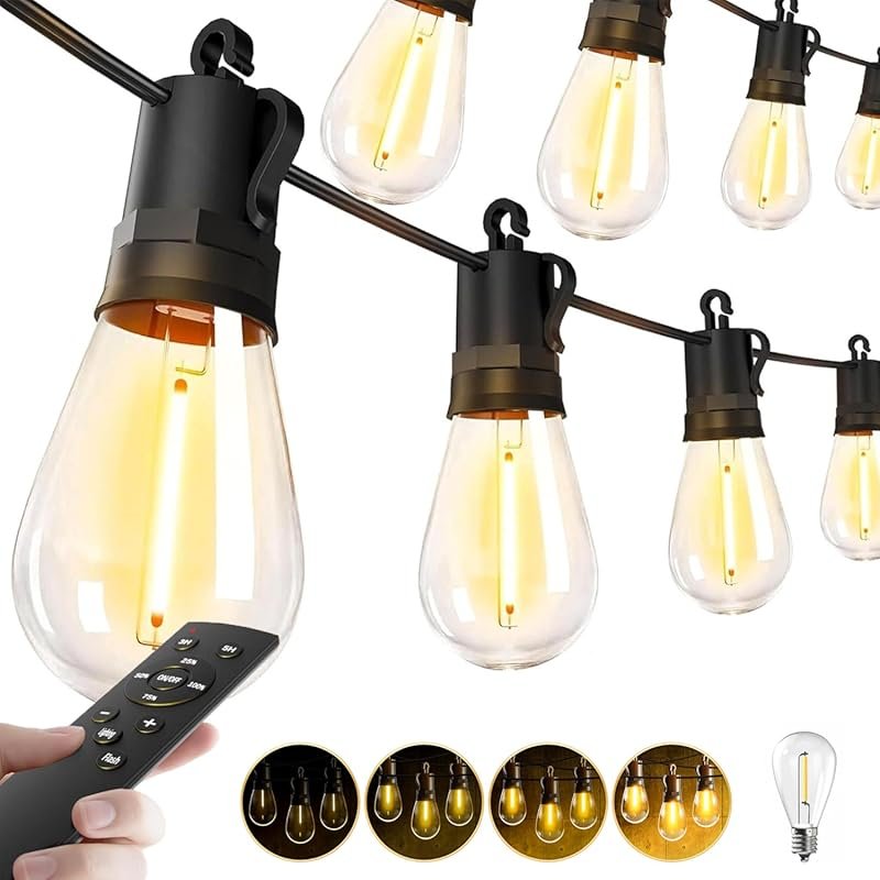 50FT Outdoor Patio LED String Lights: Dimmable, Waterproof S14 Edison 