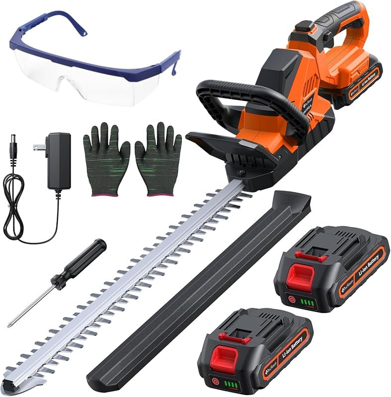 Cordless 20'' Hedge Trimmer with 2 Batteries, 180° Rotatable Head, and
