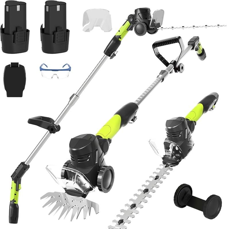 3-in-1 Cordless Hedge Trimmer with 13ft Reach, Dual Batteries, and Gra