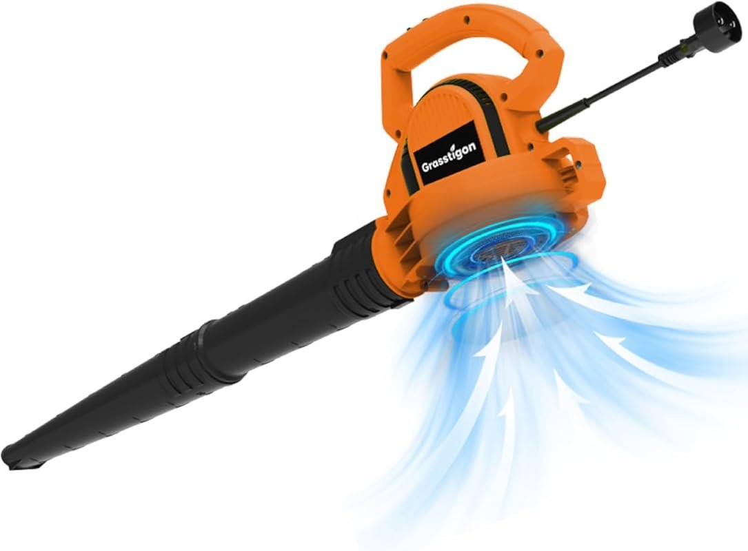 Powerful 7-Amp Corded Electric Leaf Blower, 2 Speed Modes, 390 CFM, 21