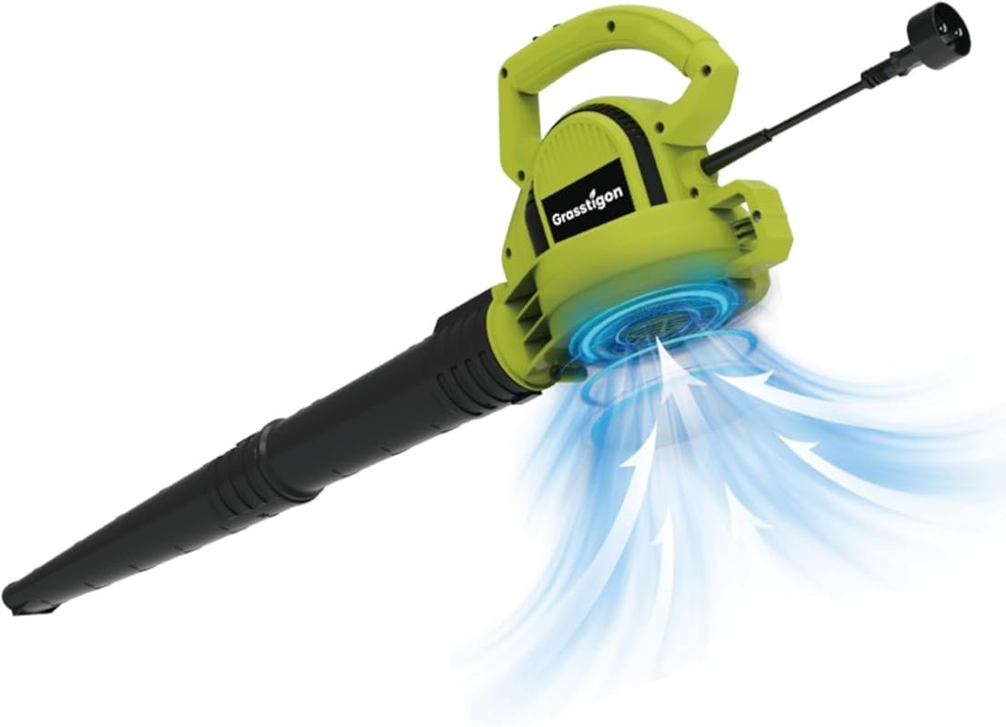Powerful 7-Amp Corded Electric Leaf Blower, 2 Speed Modes, 390 CFM, 21
