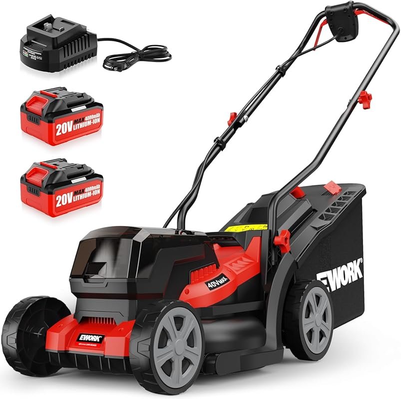 EWORK 40V 14-Inch Lightweight Cordless Electric Mower with 2x4.0Ah Bat