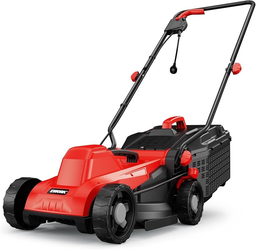 EWORK 14-Inch Corded Electric Lawn Mower with 30L Bag and 4-Height Adj