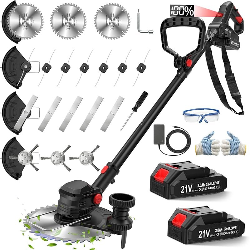 21V Cordless Weed Wacker Lawn Edger, 4.6lbs Lightweight 4-in-1 Brush C