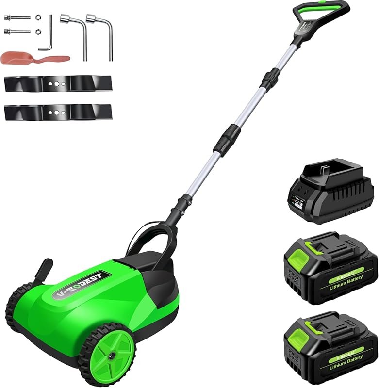 2x 21V 4.0Ah Battery Cordless Electric Mini Lawn Mower, Brushless, 3 H