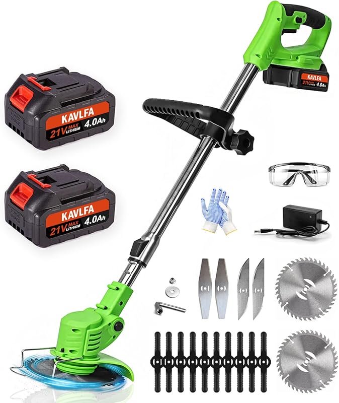 Cordless Weed Wacker 21V Electric Eater with 2 Batteries, 4 Blades, 4-