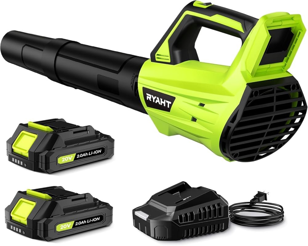 Powerful 20V Cordless Leaf Blower Kit with 2 Batteries & Charger, Ligh