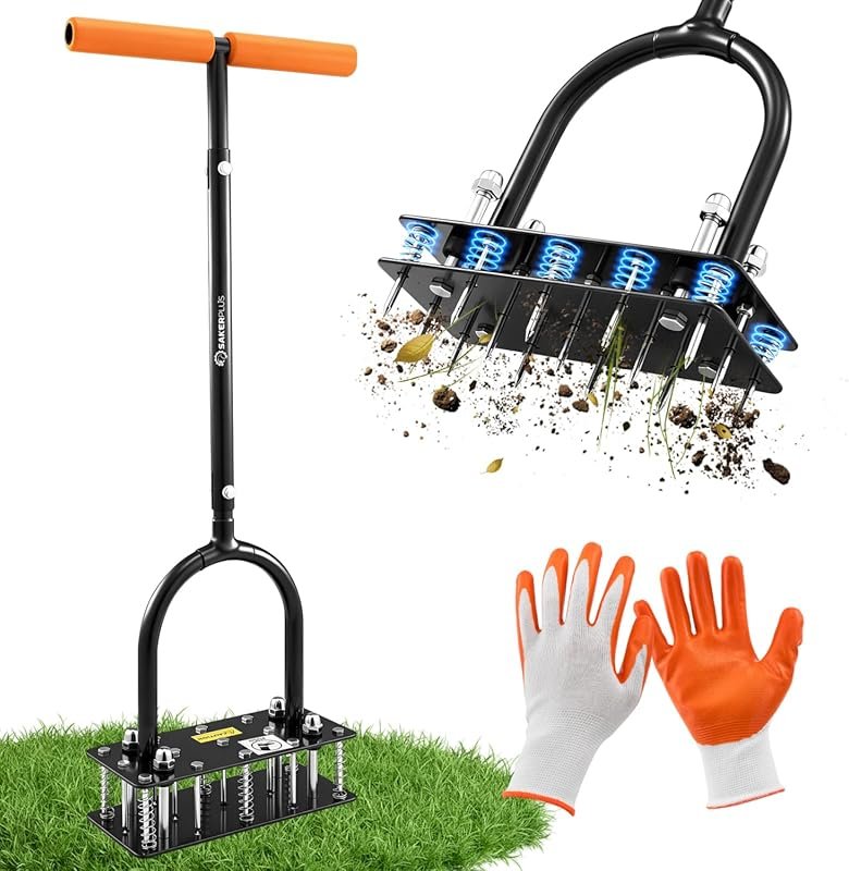 Sakerplus Lawn Aerator Tool with Spring Base for Effortless Yard Aerat