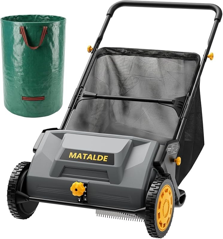 21-Inch Push Lawn Sweeper with 103L Mesh Hopper, 200L Leaf Bag & 4 Adjustable Brushes