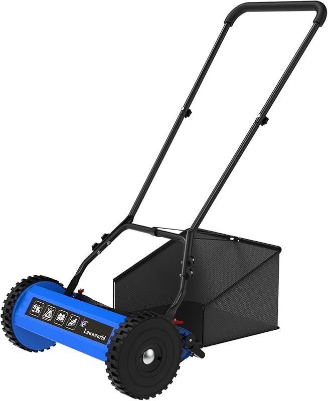18-Inch Manual Push Reel Lawn Mower: 5 Blades, Grass Catcher, Tool-Fre