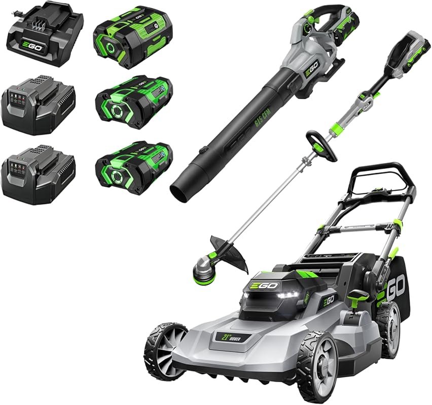 EGO POWER+ 56V Cordless Mower, Trimmer, and Blower Combo with 3 Batter