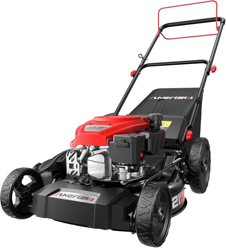 AMERISUN 21-Inch Self-Propelled Gas Mower: 170cc 3-in-1, High Wheel, 6