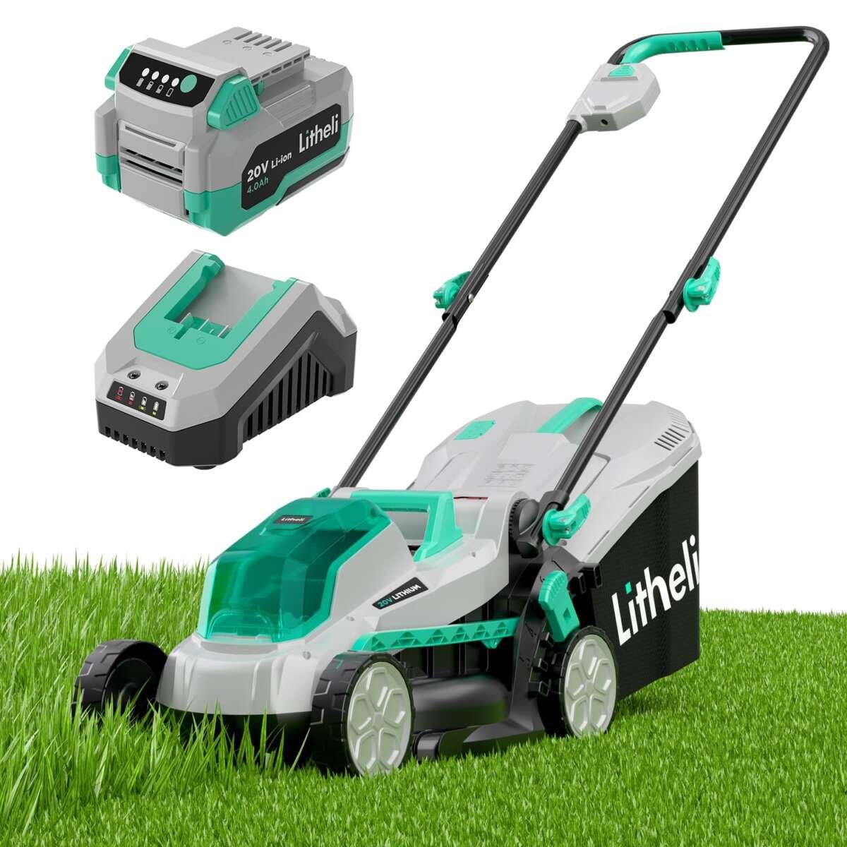 Litheli Cordless Lawn Mower 13 Inch, 5 Heights, 20V Electric Lawn Mowers for Gar