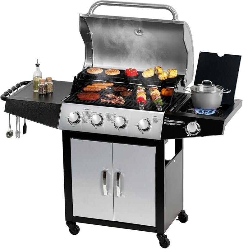 MASTER COOK 4+1 Burner 52,000 BTU Propane Grill with Side Burner & Lar