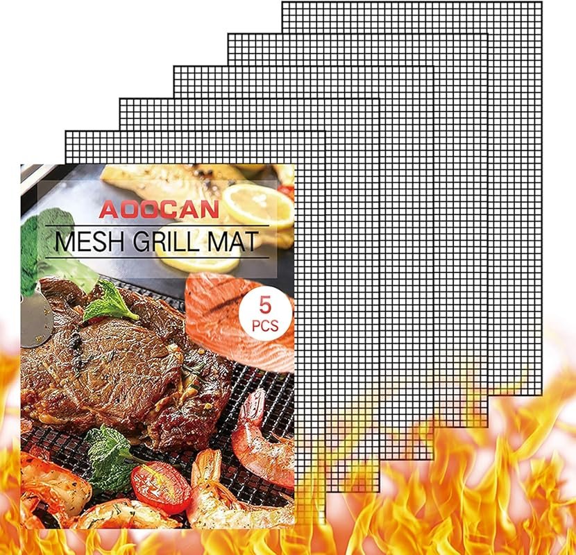 AOOCAN Set of 5 Heavy Duty Non-Stick BBQ Grill Mats, Reusable and Easy
