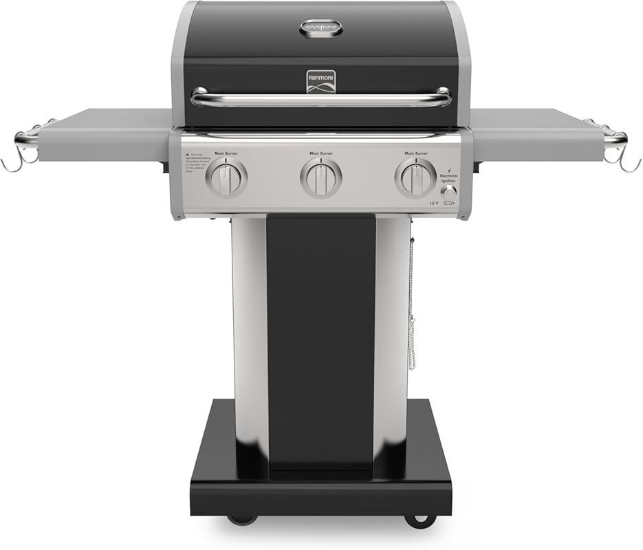 Kenmore 3-Burner Propane BBQ Grill, 30,000 BTUs with Cast Iron Grates