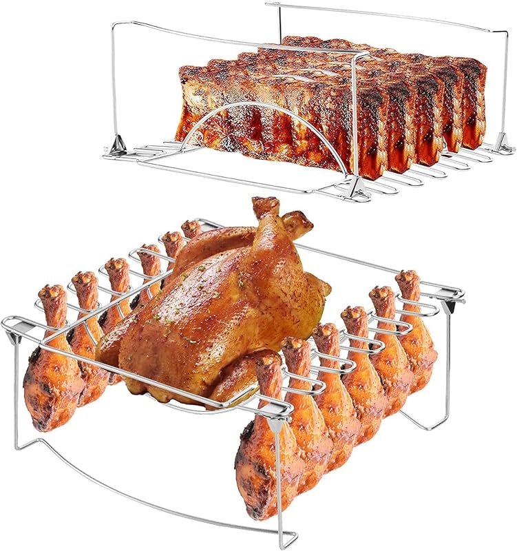 3-in-1 Rib Rack & Chicken Leg Rack - Holds 6 Ribs, 12 Legs, and 1 Whole