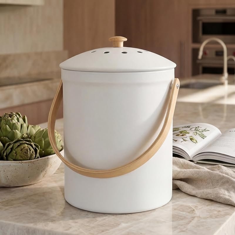 Rust-Proof Kitchen Compost Bin with Smell-Proof Lid – 1.1 Gallon Odorl
