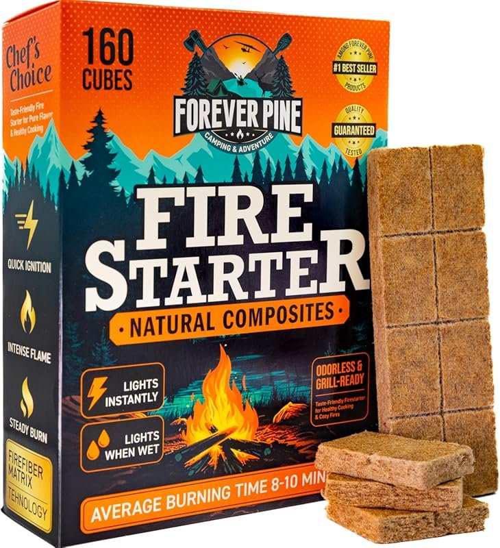 160 Pcs Fire Starter Cubes - Natural, Odorless, Waterproof for Fireplace, BBQ, Wood Stove & Fire Pit