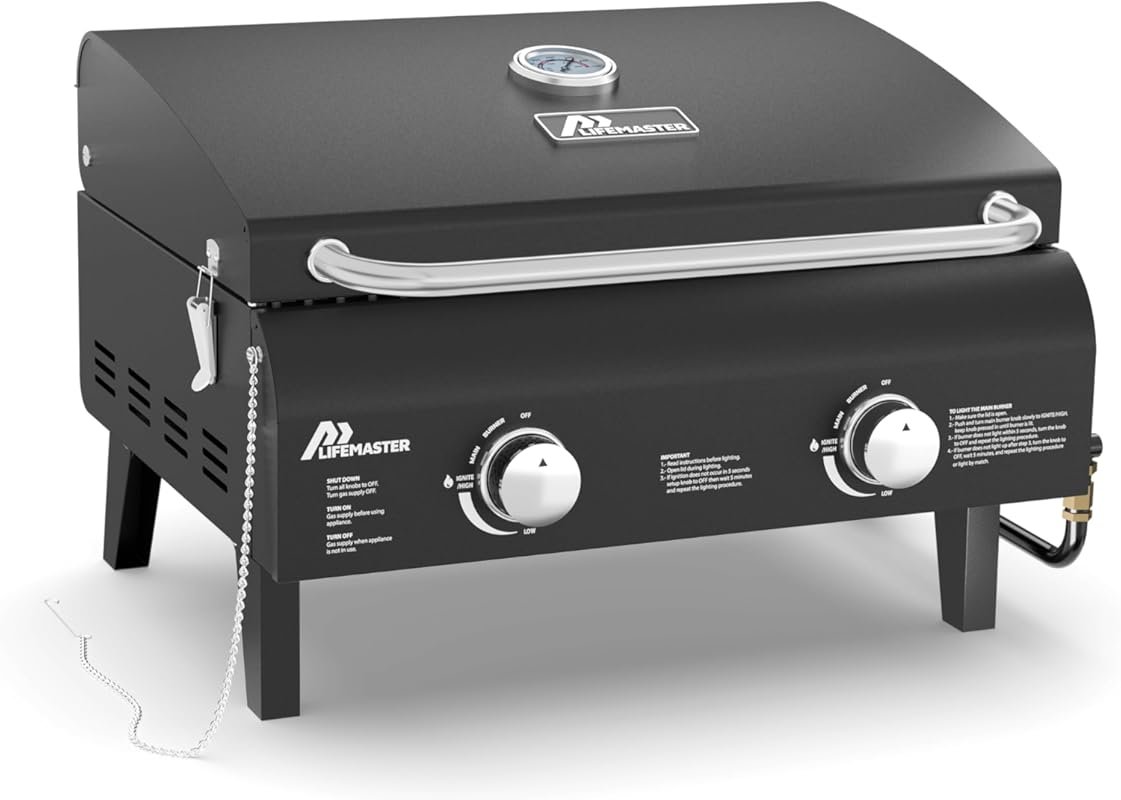 Portable Dual-Burner Gas Grill: 20,000 BTUs, 275 Sq.In, Push-Start, Wi