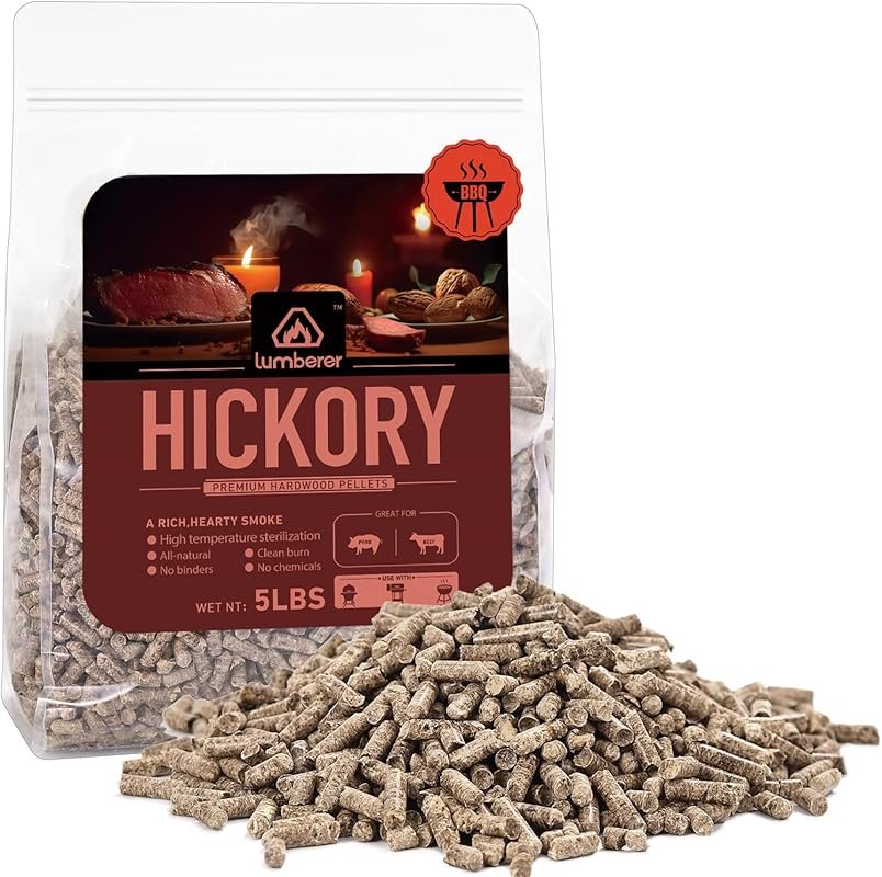 Lumberer Hickory Wood Pellets for Bold Smoky Flavor in BBQ, 5 lbs Clea