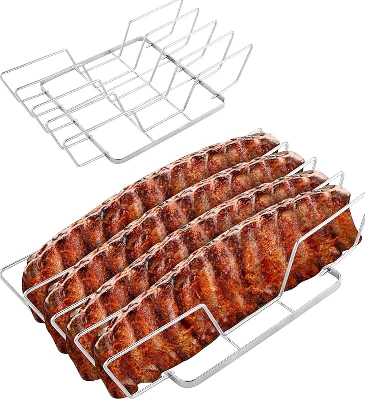 Foldable Extra Long Stainless Steel Rib Rack for 4 Ribs, Fits 18