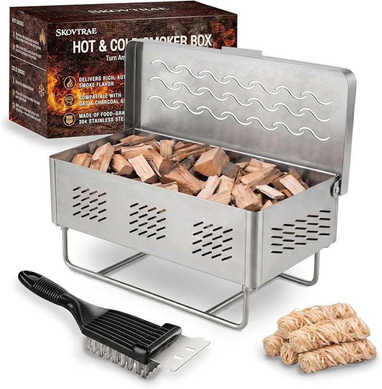 Hot & Cold Smoker Box - 304 Stainless Steel BBQ Grill Smoke Box for Ga